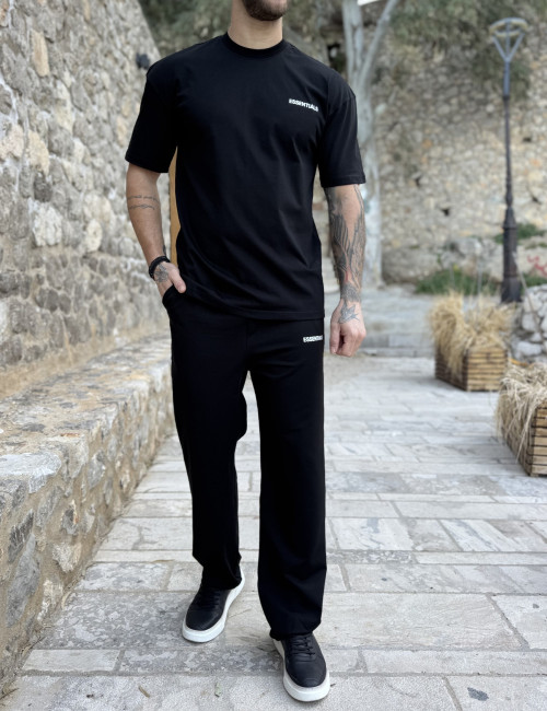 Ανδρική μαύρη oversized κοντομάνικη μπλούζα με λογότυπο στην πλάτη ES014M