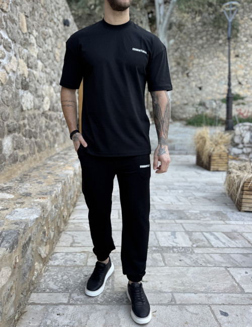 Ανδρική μαύρη oversized κοντομάνικη μπλούζα με λογότυπο στην πλάτη ES008M