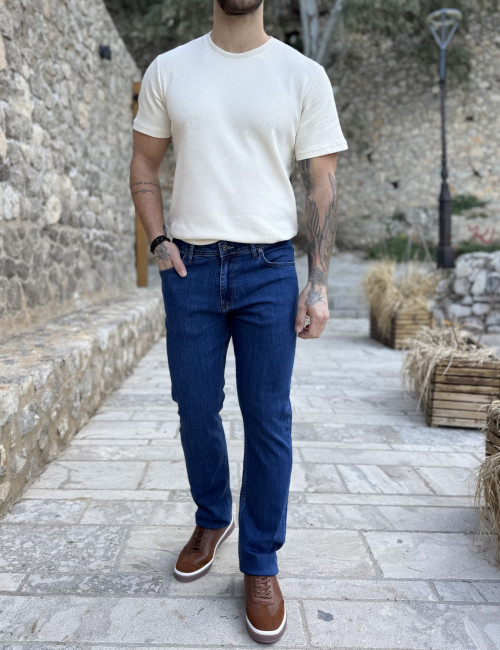 Ανδρικό μπλε τζιν ελαστικό σε ίσια γραμμή με φερμουάρ LC17706