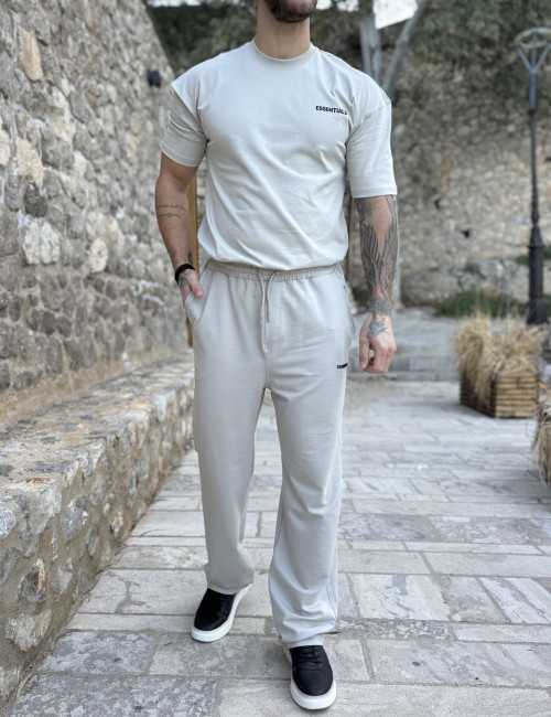 Ανδρική γκρι φόρμα ίσια με λογότυπο στο πλάι ES307