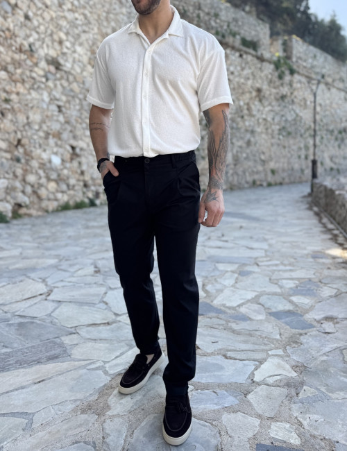 Ανδρικό μαύρο υφασμάτινο παντελόνι με πιέτες JR2622