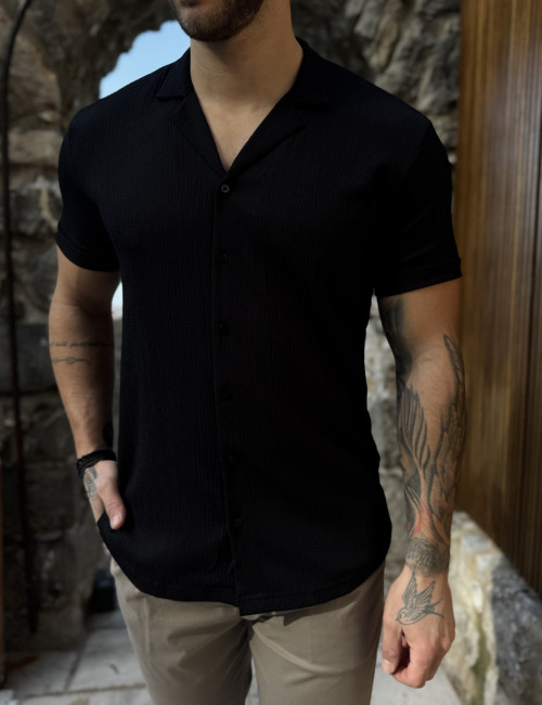 Ανδρικό μαύρο κοντομάνικο πουκάμισο TST1310M