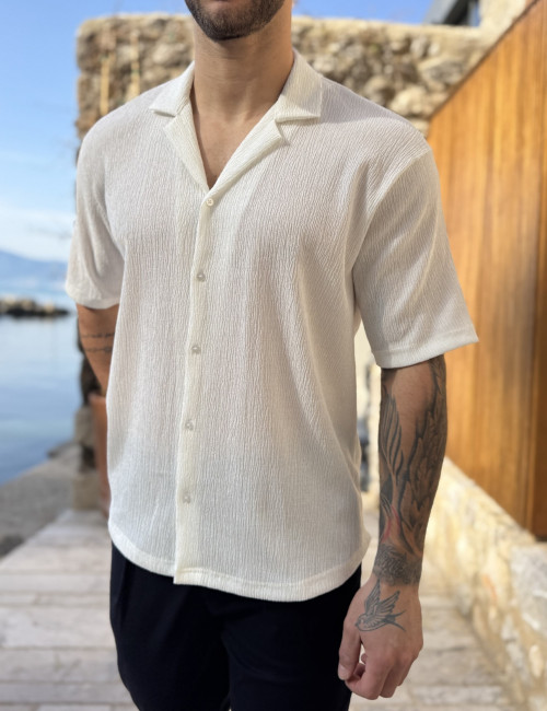 Ανδρικό λευκό κοντομάνικο πουκάμισο TST1310W