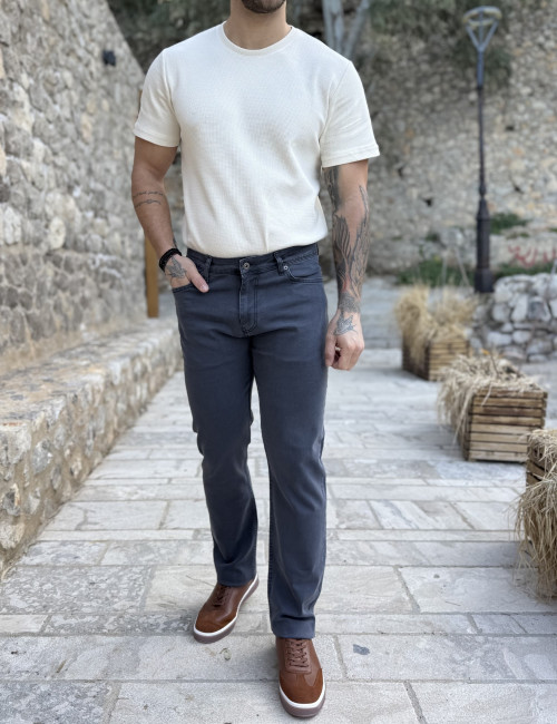 Ανδρικό γκρι τζιν ελαστικό σε ίσια γραμμή με φερμουάρ LC16575