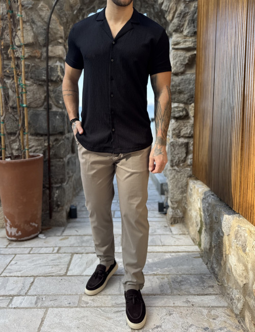 Ανδρικό μαύρο κοντομάνικο πουκάμισο TST1310M