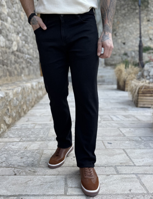 Ανδρικό μαύρο πλυμένο τζιν ελαστικό σε ίσια γραμμή με φερμουάρ LC17692