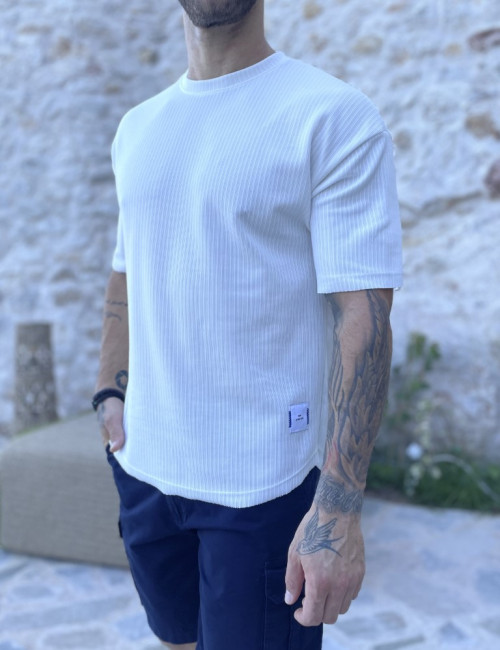 Marrakech ανδρική εκρού ριπ κοντομάνικη Oversized μπλούζα TST2109E