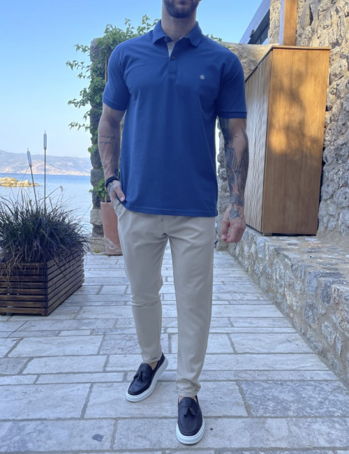 Everbest ανδρική μπλε Indigo πικέ Polo μπλούζα Plus Size 252834B