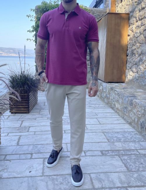 Everbest ανδρική κερασί πικέ Polo μπλούζα Plus Size 252834R