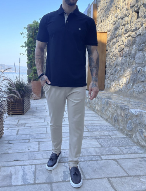 Everbest ανδρική μαύρη πικέ Polo μπλούζα Plus Size 252834