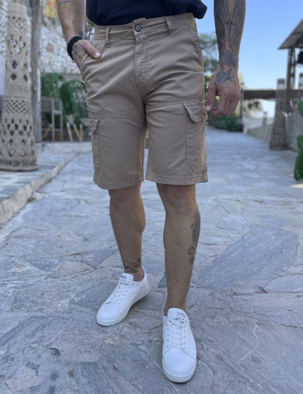 Ανδρική μπεζ cargo βερμούδα 424623