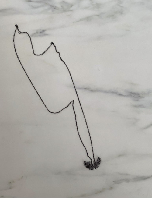 Ανδρικό ανθρακί κολιέ αλυσίδα με φτερά 25096