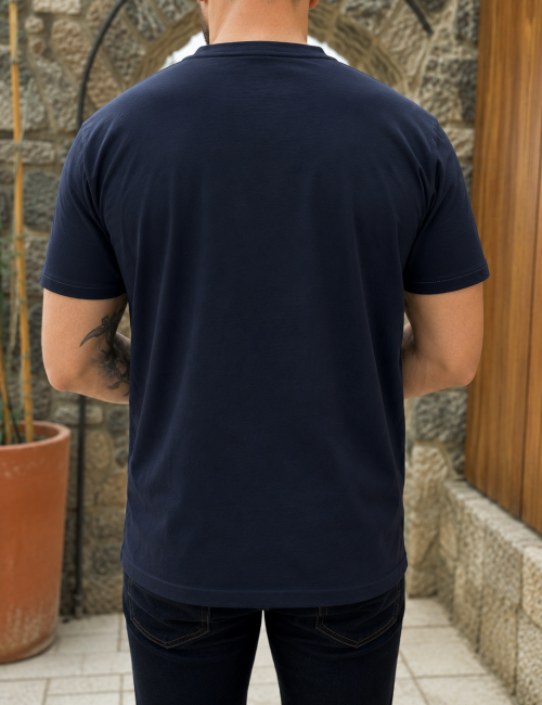 Origin ανδρική μπλε navy κοντομάνικη μπλούζα με τύπωμα Plus Size 262705N