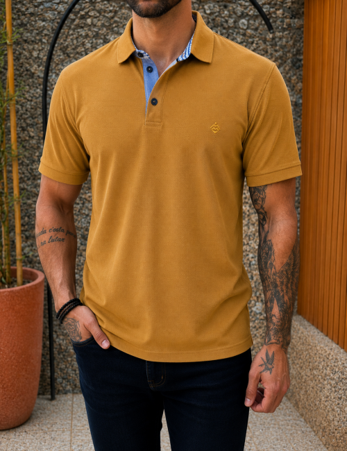 Origin ανδρική ώχρα πικέ Polo μπλούζα Plus Size 262720