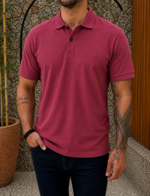 Origin ανδρική κερασί πικέ Polo μπλούζα Plus Size 252717C