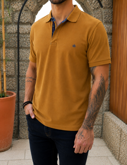 Everbest ανδρική ώχρα πικέ Polo μπλούζα Plus Size 262834O