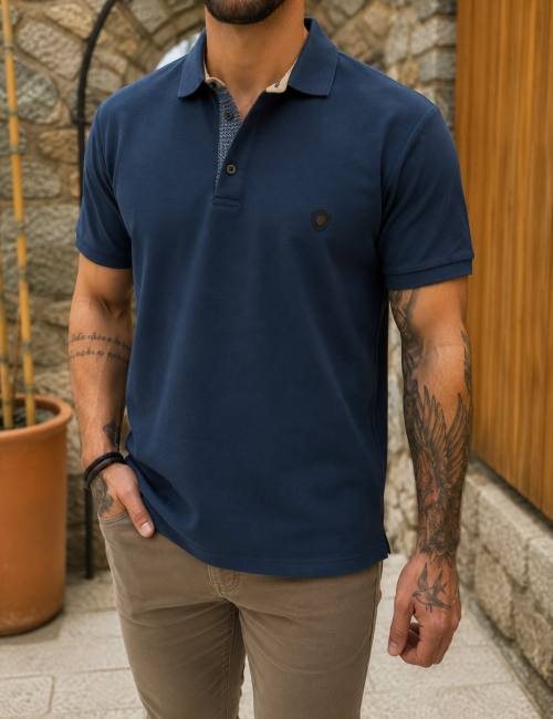 Everbest ανδρική μπλε Indigo πικέ Polo μπλούζα Plus Size 262832
