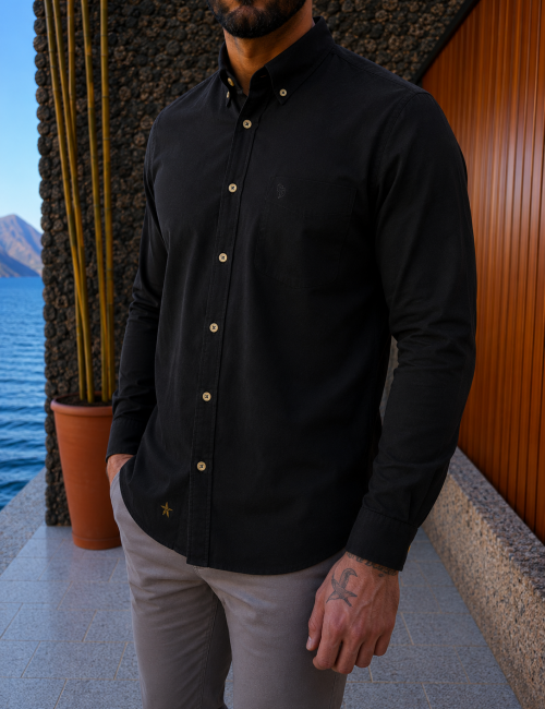 Ανδρικό μπλε σκούρο λινό πουκάμισο 2408