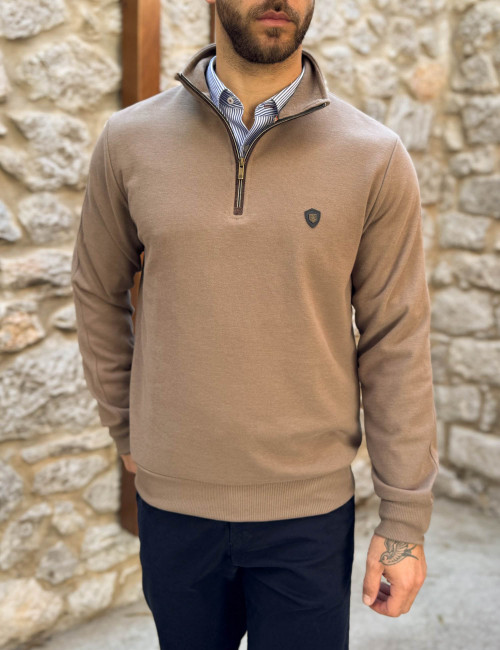 Everbest Ανδρική πούρο ριπ με βελούδινη υφή μπλούζα με γιακά και φερμουάρ 261039P