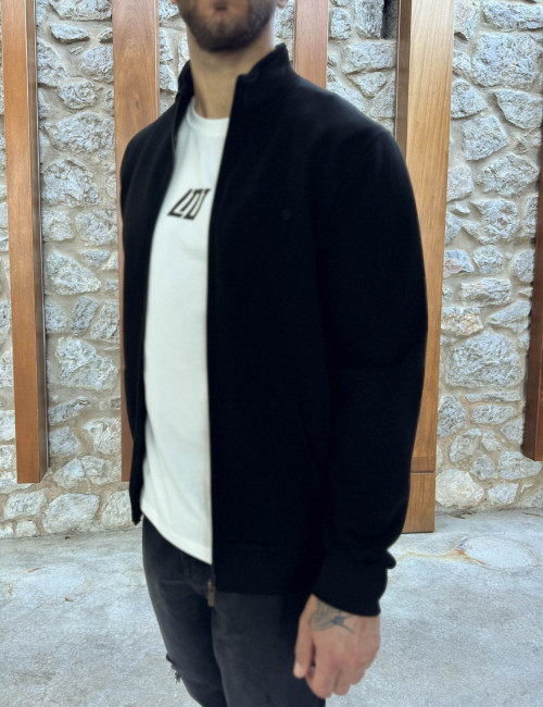 Origin ανδρική Plus Size μαύρη ζακέτα φούτερ με γιακά 251058M