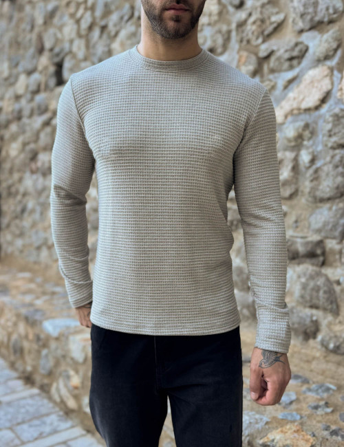 NDC ανδρική μπεζ μακρυμάνικη μπλούζα με ανάγλυφο ύφασμα 261124