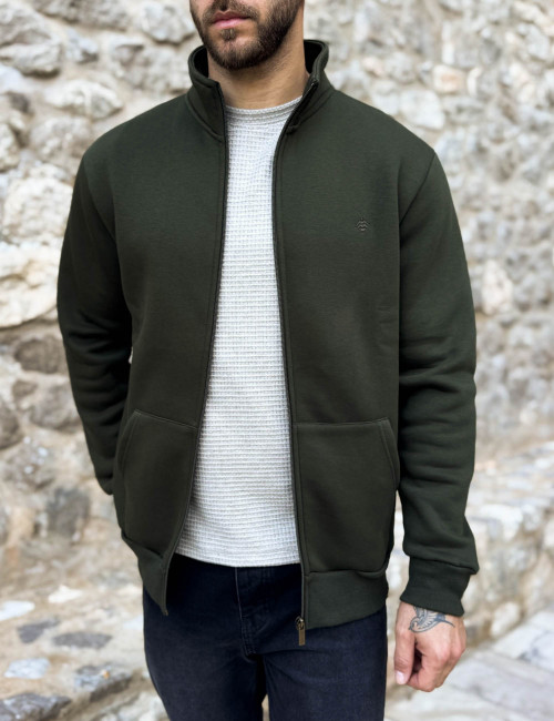 Origin ανδρική Plus Size χακί ζακέτα φούτερ με γιακά 251058