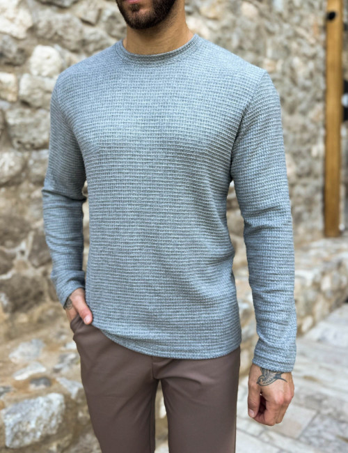 NDC ανδρική γκρι μακρυμάνικη μπλούζα με ανάγλυφο ύφασμα 261124G