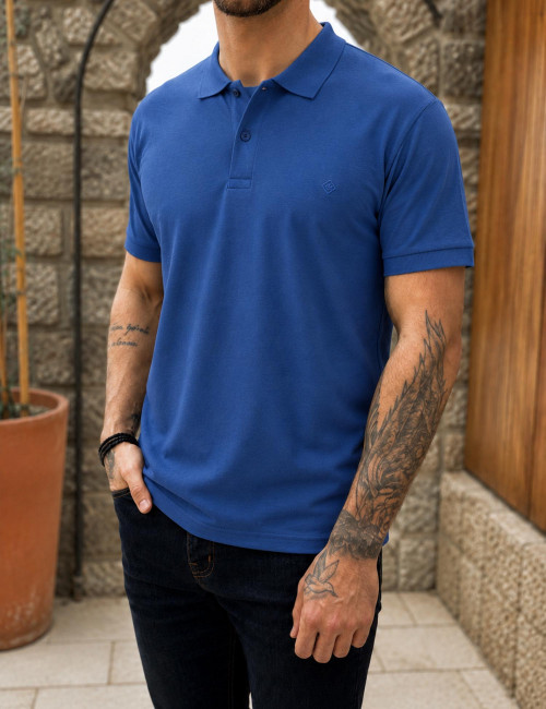 Origin ανδρική μπλε Indigo πικέ Polo μπλούζα Plus Size 252717I