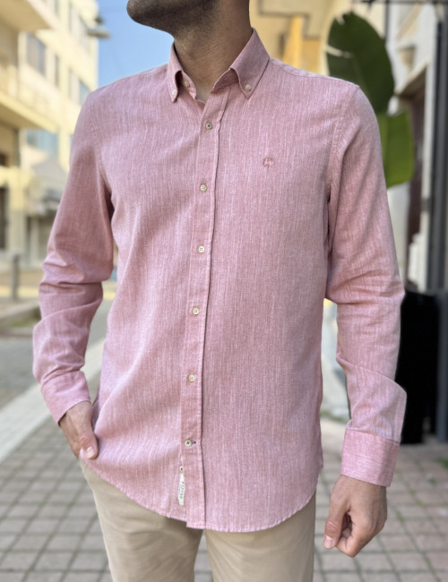 Ανδρικό σομόν βαμβακερό πουκάμισο με γιακά 1562