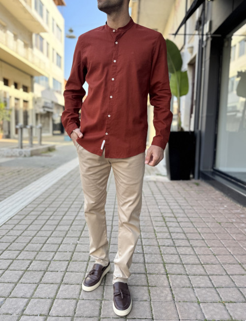 Ανδρικό λινό εκάι πουκάμισο με μάο γιακά 2347E