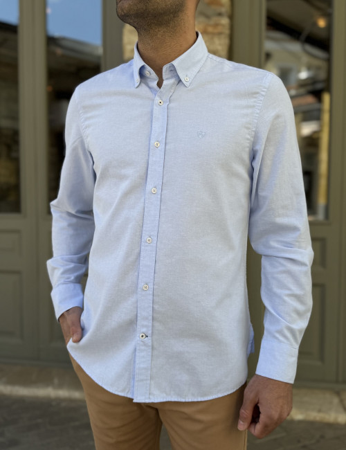 Ανδρικό σιέλ πουκάμισο με γιακά 1754S