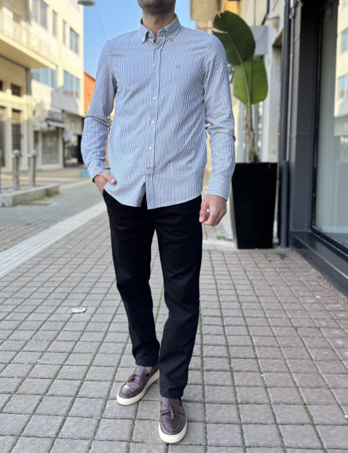 Ανδρικό μπλε ριγέ βαμβακερό πουκάμισο 2224B