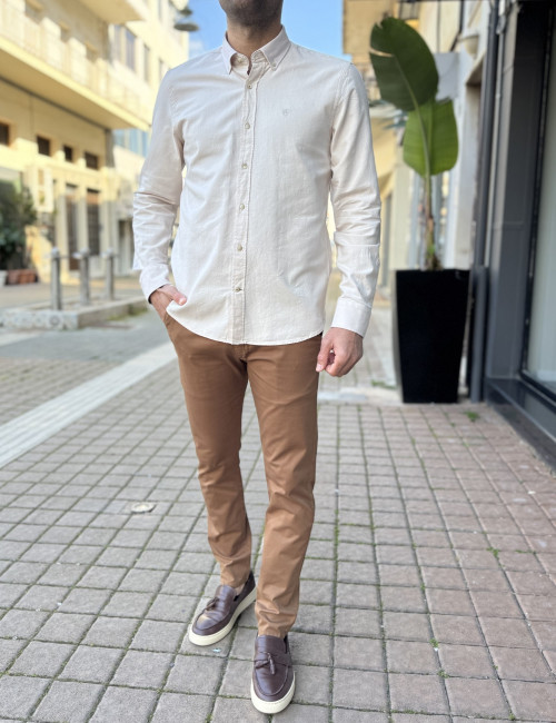 Ανδρικό μπεζ βαμβακερό πουκάμισο 2302