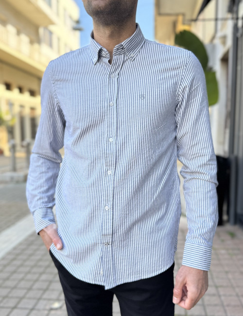 Ανδρικό μπλε ριγέ βαμβακερό πουκάμισο 2224B