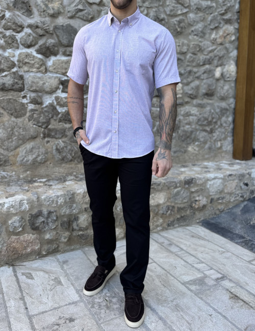 Ανδρικό κοντομάνικο dusty rose βαμβακερό πουκάμισο με τσέπη 145R