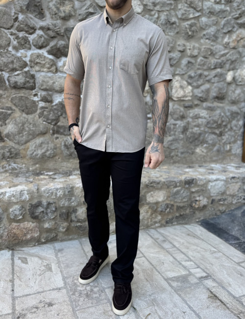 Ανδρικό κοντομάνικο πούρο βαμβακερό πουκάμισο με τσέπη 145P