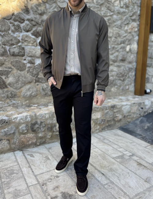 Ανδρικό σκούρο λαδί ελαφρύ Bomber Plus Size D1900S