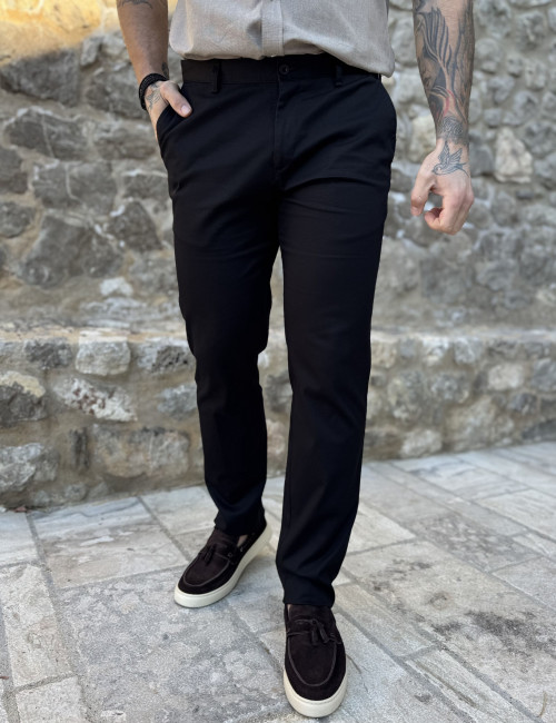 Ανδρικό μαύρο υφασμάτινο παντελόνι Chinos D1351
