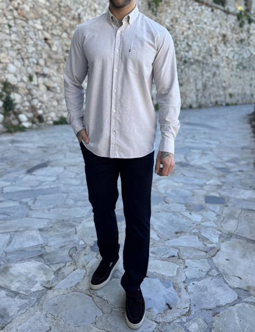 Ανδρικό μπεζ βαμβακερό πουκάμισο Oxford 966B