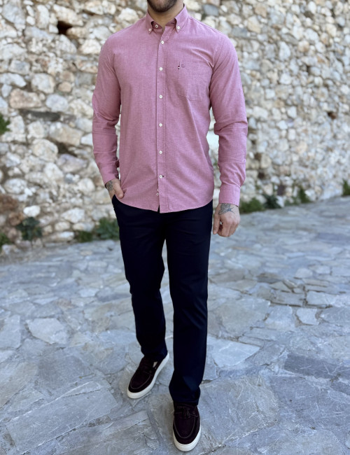 Ανδρικό ροζ βαμβακερό πουκάμισο Oxford 966