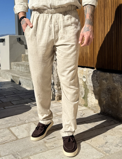 Marrakech ανδρικό μπεζ loose υφασμάτινο λινό παντελόνι TST2531B