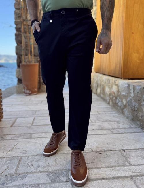 Ανδρικό μπλε υφασμάτινο chinos παντελόνι με λάστιχο JR0020B