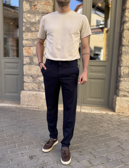 Ανδρικό μπλε υφασμάτινο παντελόνι με λάστιχο στην μέση D1230