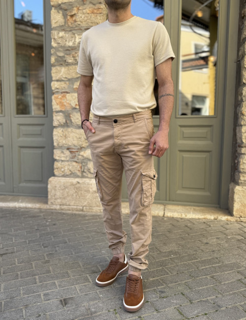 Ανδρικό μπεζ υφασμάτινο cargo παντελόνι 210922B