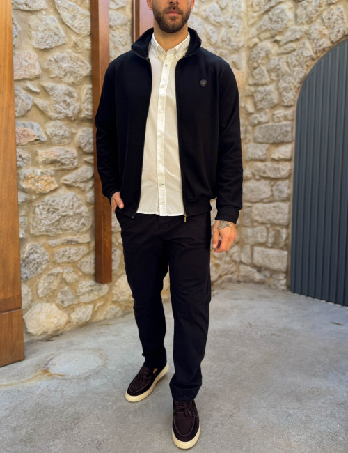 Everbest ανδρική Plus Size μαύρη ζακέτα με ριπ ύφασμα 261038M