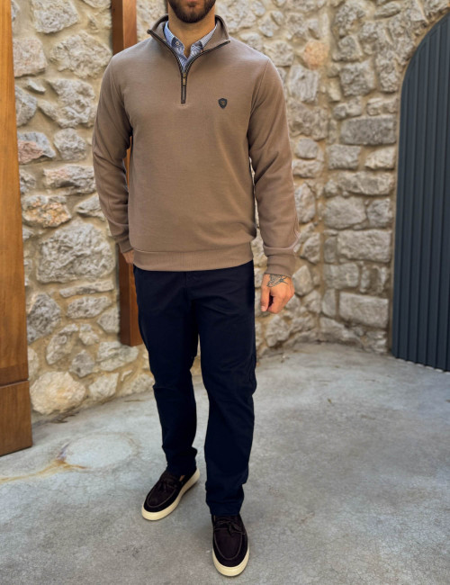 Everbest Ανδρική πούρο ριπ με βελούδινη υφή μπλούζα με γιακά και φερμουάρ 261039P