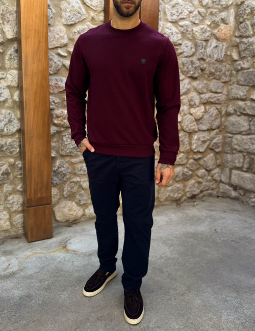 Everbest Ανδρική μπορντό μακρυμάνικη ριπ μπλούζα Plus Size 261030B