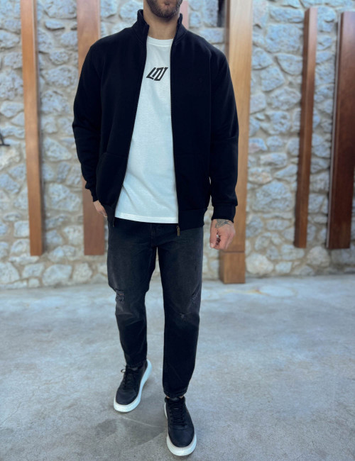 Origin ανδρική Plus Size μαύρη ζακέτα φούτερ με γιακά 251058M