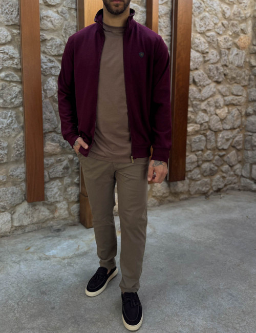 Everbest ανδρική Plus Size μπορντό ζακέτα με ριπ ύφασμα 261038B