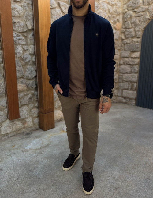 Everbest ανδρική Plus Size μπλε navy ζακέτα με ριπ ύφασμα 261038